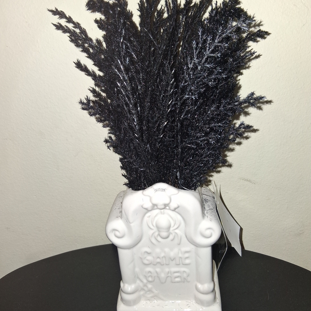 Black Halloween Tree in White Ceramic Planter